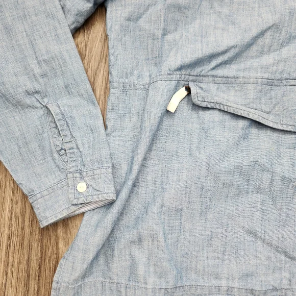 LL Bean Chambray Anorak Hoodie Light Blue Pullover Kangaroo Pocket Size Large - Picture 3 of 13
